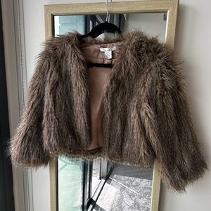 Cropped brown faux fur jacket (size 6) (only worn once)